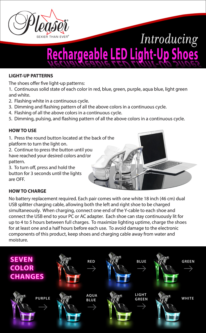 Pleaser Flashdance Rechargeable LED Light-Up Shoes