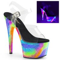 ADORE-708GXY Pleaser High-Heels Sandaletten clear Neon Galaxy Glitter